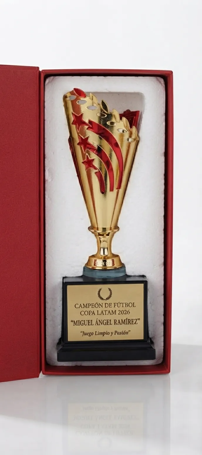 detalle-del-acabado-rojo-del-trofeo-copa-metalica-laurel