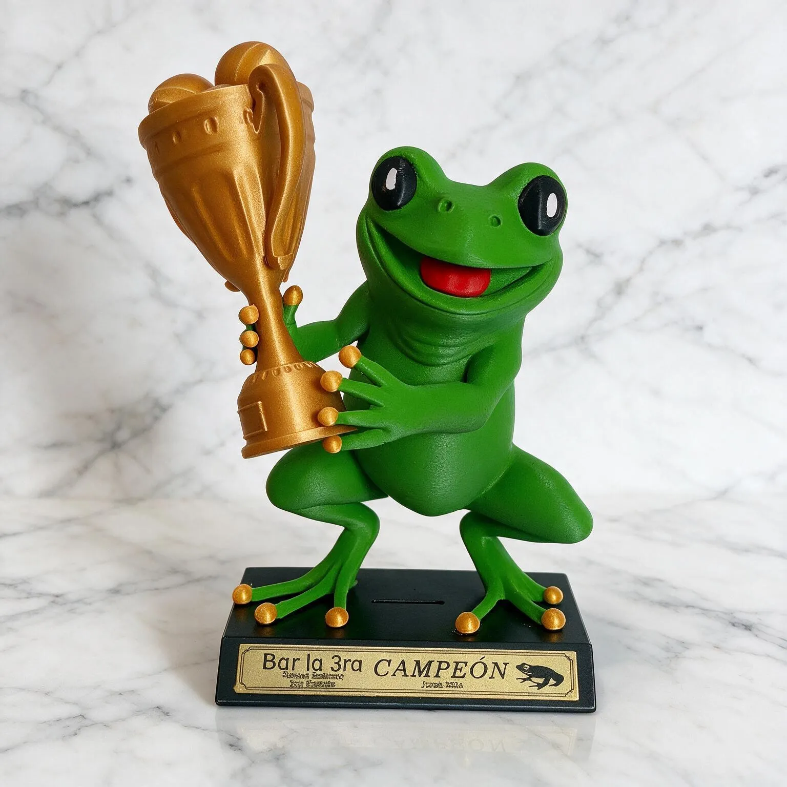 trofeo-3d-rana-campeona-verde-sosteniendo-copa-dorada-con-base-negra-y-placa-personalizable