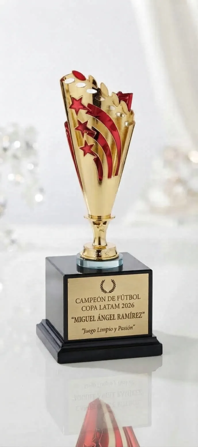 trofeo-copa-metalica-laurel-roja-con-base-en-vidrio-negro